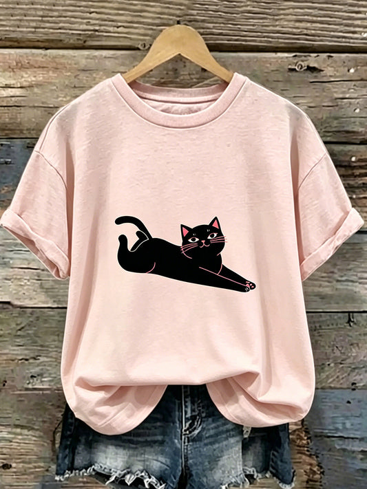 Cardydony Women's Cute Cat Print Casual T-shirt