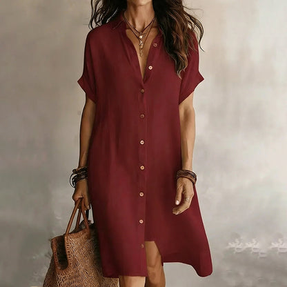 Cardydony Women's Solid Color Boho Effortless Black Linen Relaxed Midi Dress
