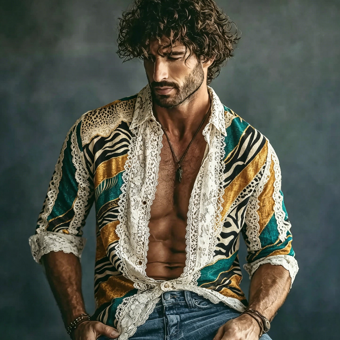 Cardydony Men's Retro Leopard Print Bohemian Casual Vacation Shirt