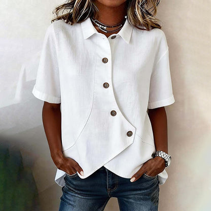 Cardydony Women's Solid Color Short Sleeve Irregular Shirt