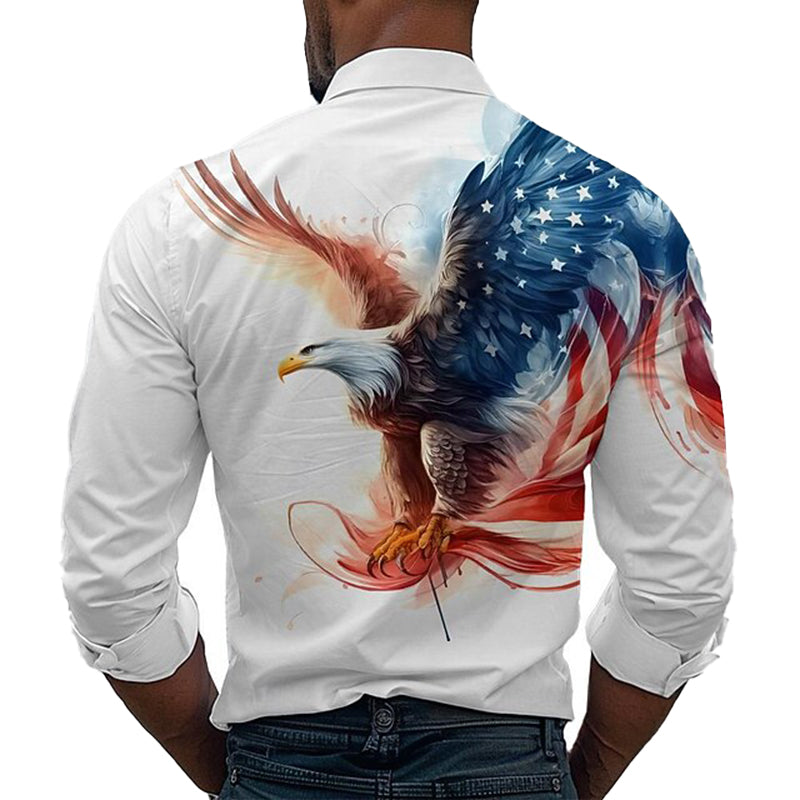 Cardydony Men's Us Flag Patriotic America's 250th Anniversary Cotton And Linen Long Sleeve Shirt