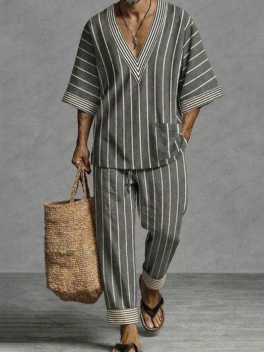 Cardydony Casual Loose Striped T-shirt And Trousers Two-piece Set