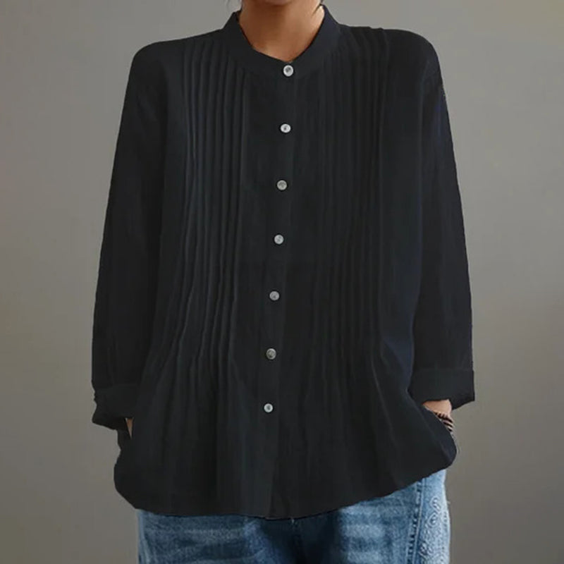 Cardydony Casual Buttoned Solid Color Long Sleeve Stand Collar Shirt