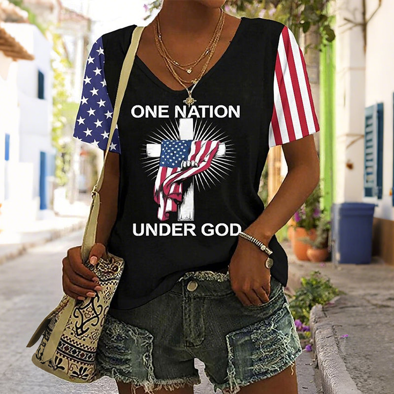 Cardydony Women's Casual American 250th Anniversary Cross T Shirt