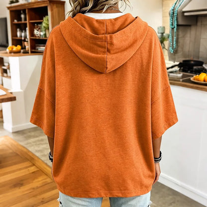 Cardydony Women's Retro Halloween Emoji Print Loose Hooded Top