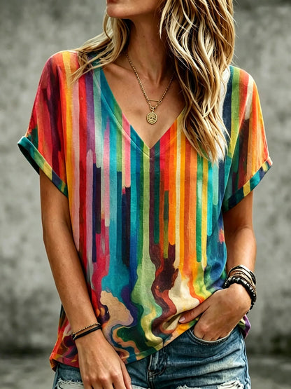 Cardydony Women's Retro Bohemian Hippie Style Printed Cotton Linen T-shirt