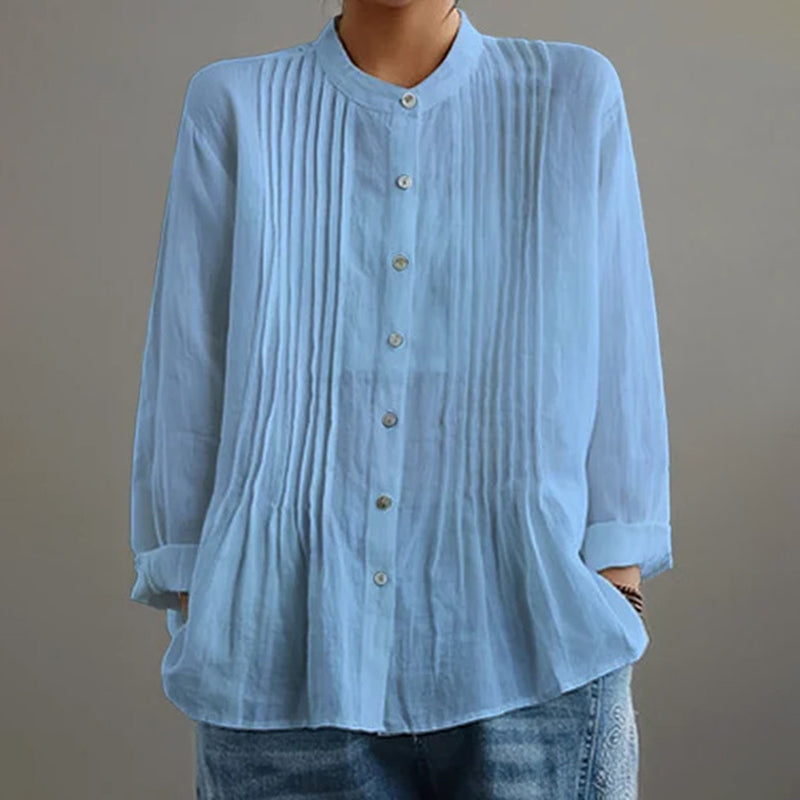 Cardydony Casual Buttoned Solid Color Long Sleeve Stand Collar Shirt