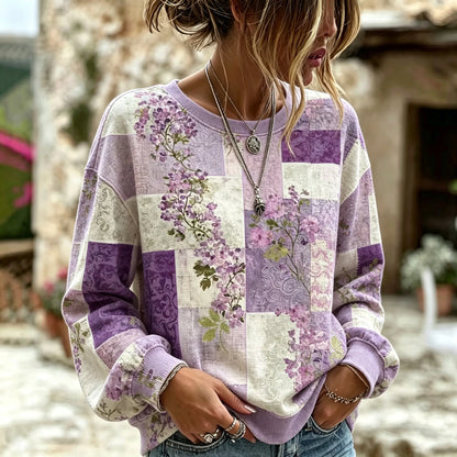 Cardydony Women's Retro Bohemian Floral Print Long-sleeve Sweatshirt