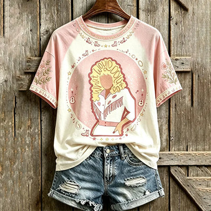 Cardydony Women's Western Country Cowboy Silhouette Short-sleeve Top