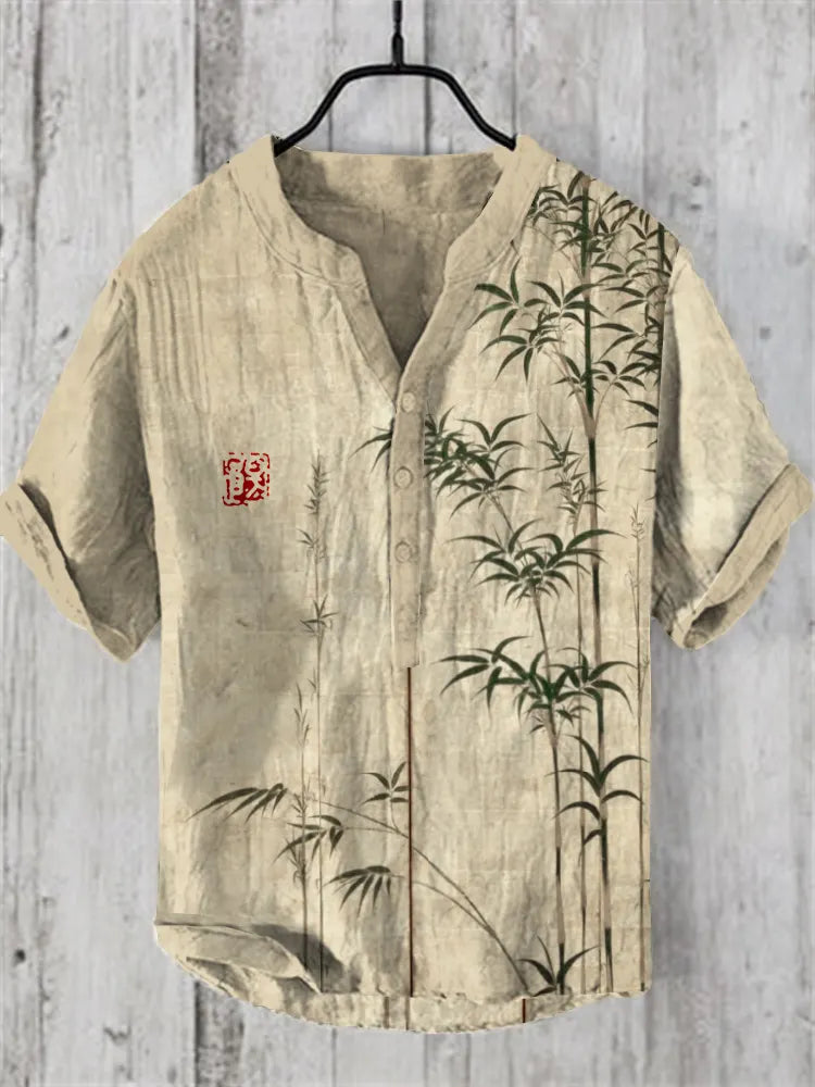 Cardydony Bamboo Japanese Art Linen Blend Shirt