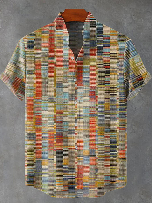 Cardydony Abstract Geometric Pattern Art Vintage Print Casual Cotton Shirt