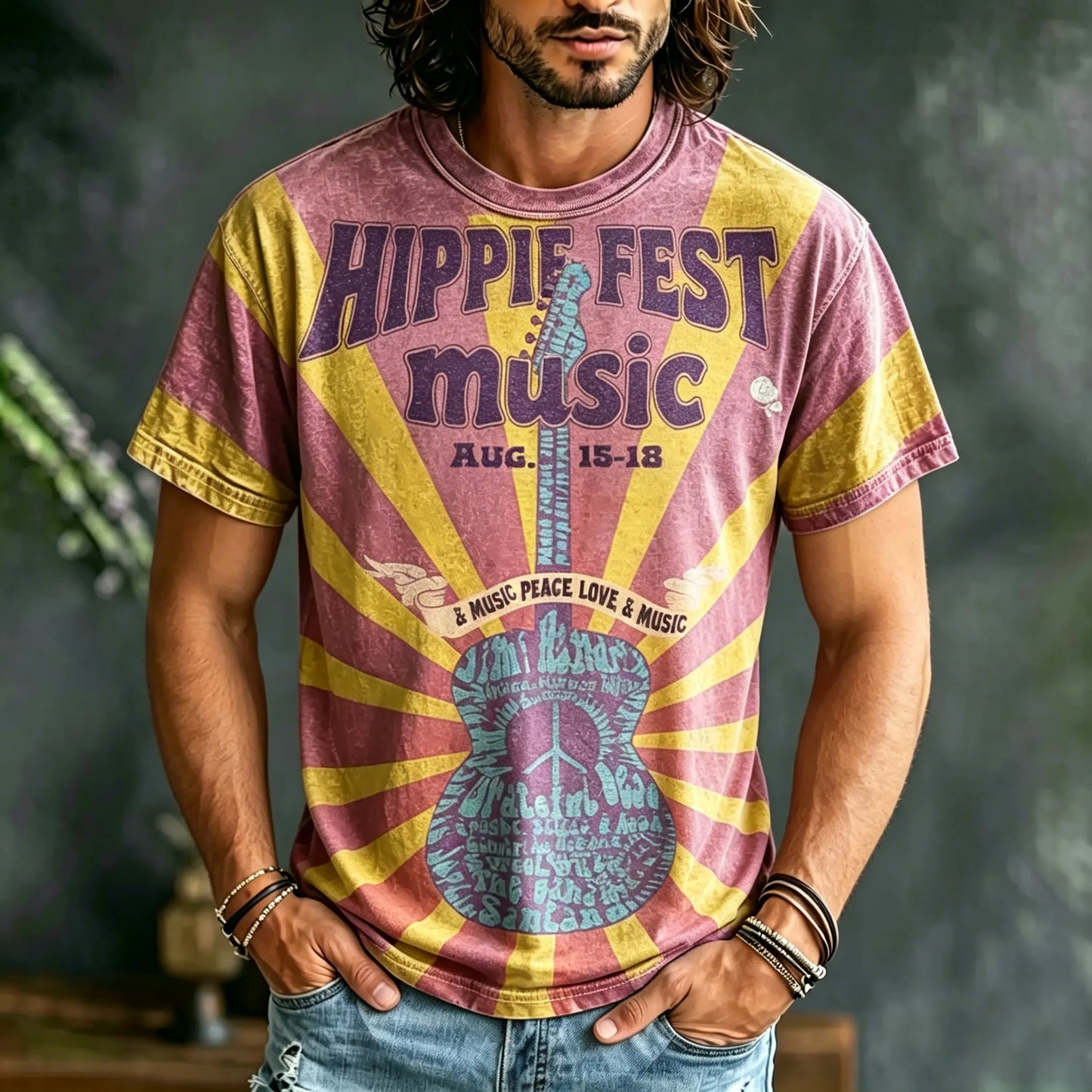 Cardydony Men's Retro Hippie Music Festival Design Short-sleeve T-shirt