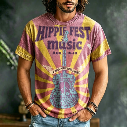 Cardydony Men's Retro Hippie Music Festival Design Short-sleeve T-shirt