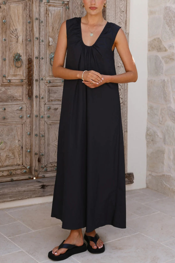 Cardydony Women's Solid Color Loose Sleeveless Casual Vacation Maxi Dress