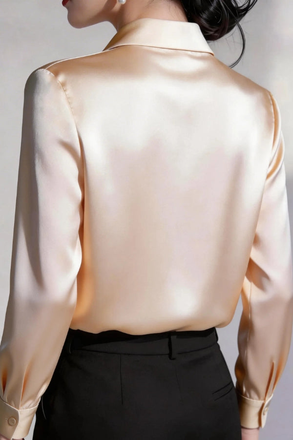 Cardydony Women's  Solid Color Lapel Bow Tie Long-sleeved Casual Shirt