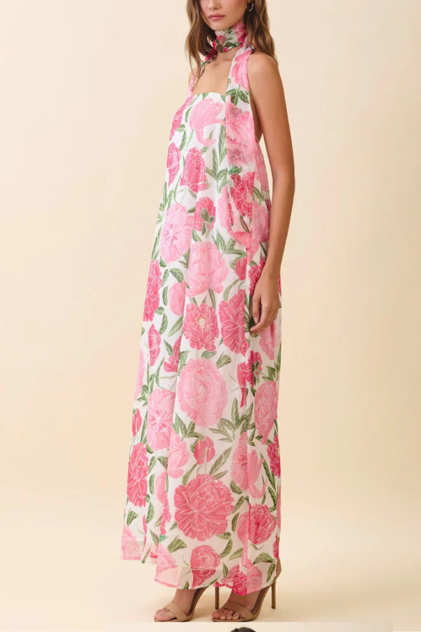 Cardydony Women's Floral Print Sleeveless Off-shoulder Loose Casual Maxi Dress
