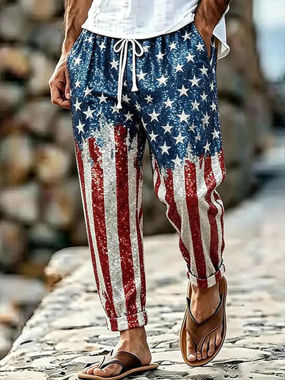 Cardydony Men's Independence Day Flag Pattern Casual Pants