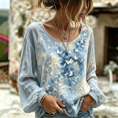 Cardydony Women's Retro Bohemian Butterfly Print Top