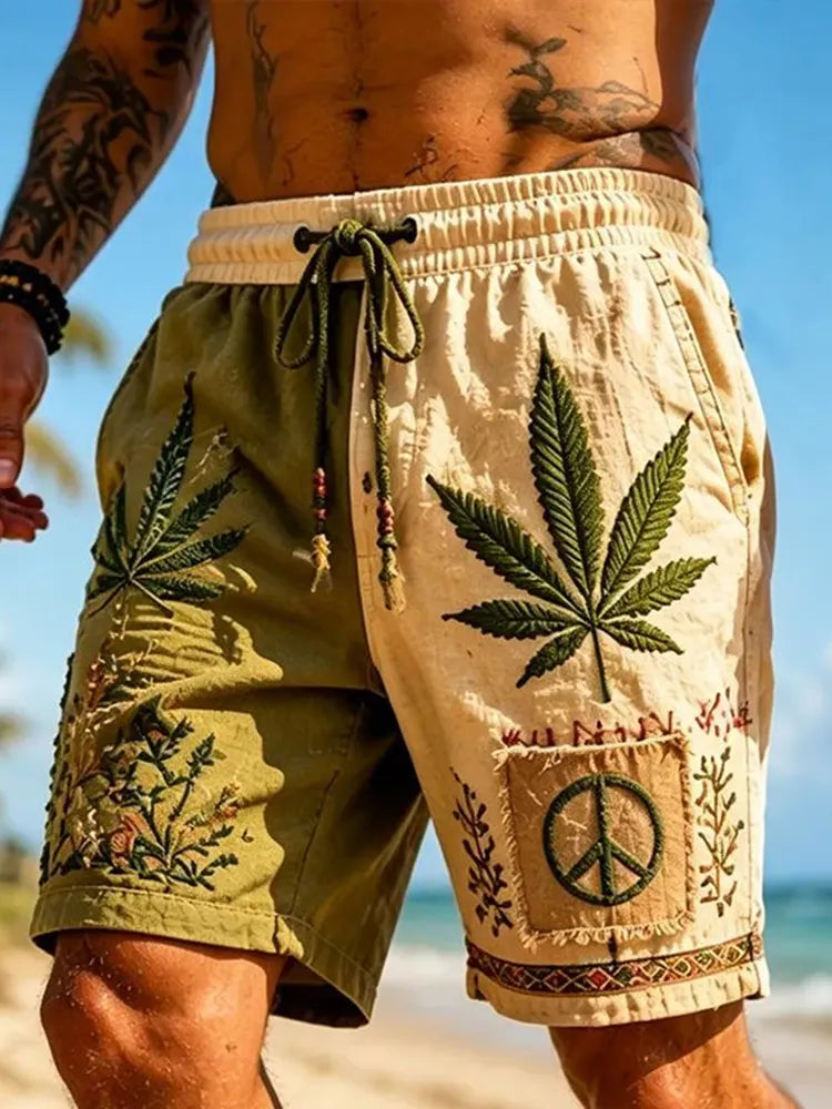 Cardydony Men's Retro Hippie Casual Color Block Shorts