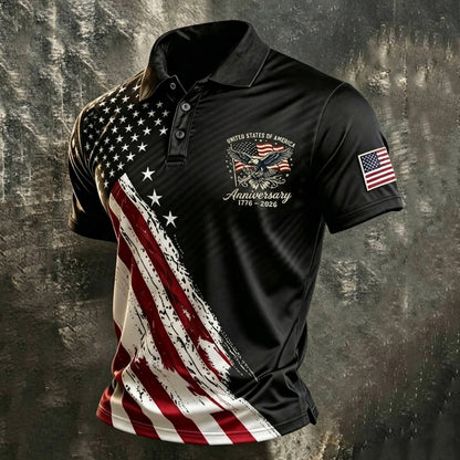 Cardydony Men's Retro Usa Anniversary Print Polo Shirt