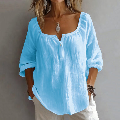 Cardydnoy Casual Solid Color Square Neck Women's T-shirt