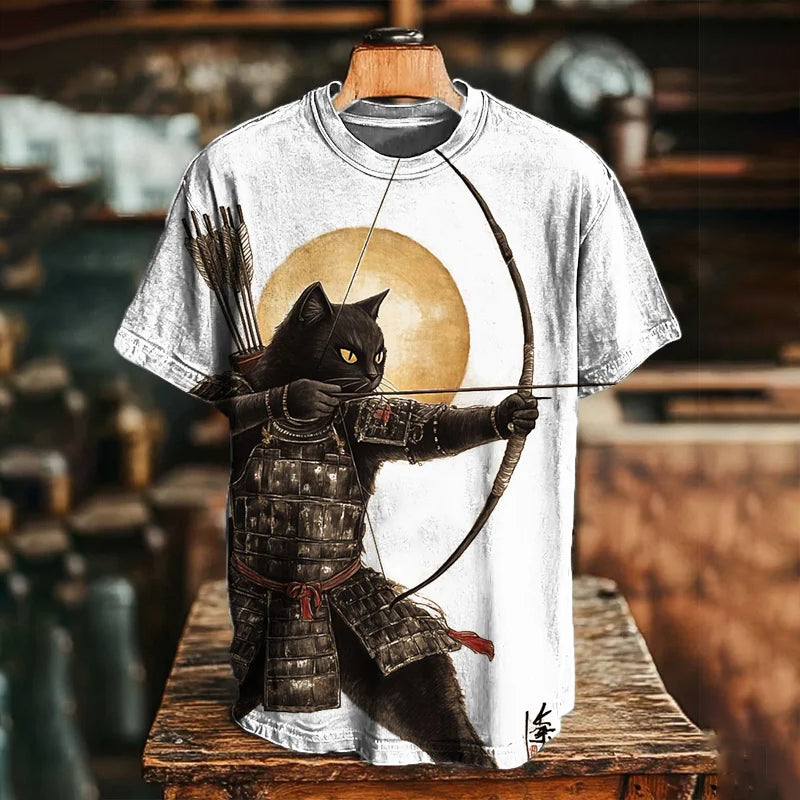 Cardydony Men's Shooting Arrows Black Cat Art Print Casual T-shirt