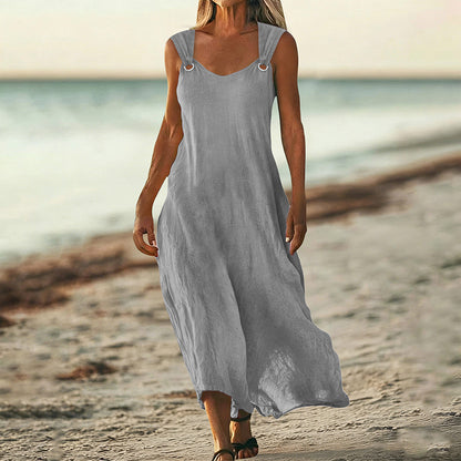 Cardydony Women's Solid Color Linen Blend Sleeveless Dress
