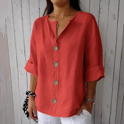Cardydony Solid Color Linen Blend Button Casual Shirt