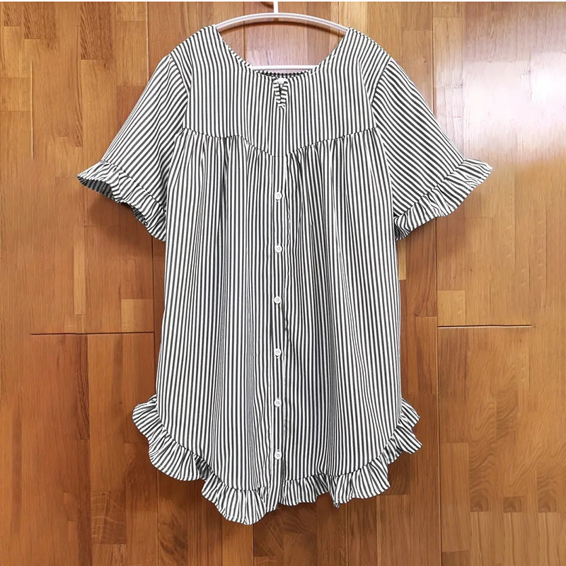 Cardydony Women's Striped Crew Neck Loose Shirt
