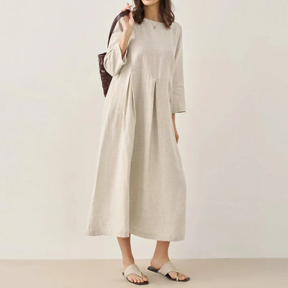 Cardydony Women's Solid Color Cotton And Linen Classic Dress