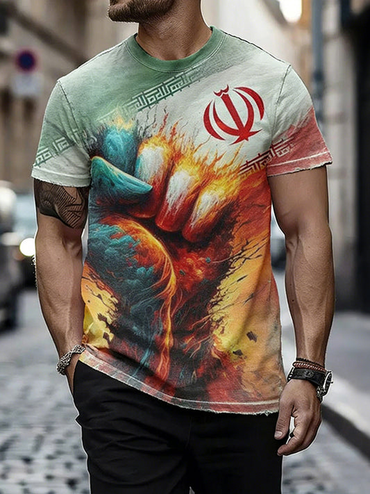 Cardydony Men's Stand With Iran Pattern Vintage Washed T Shirt