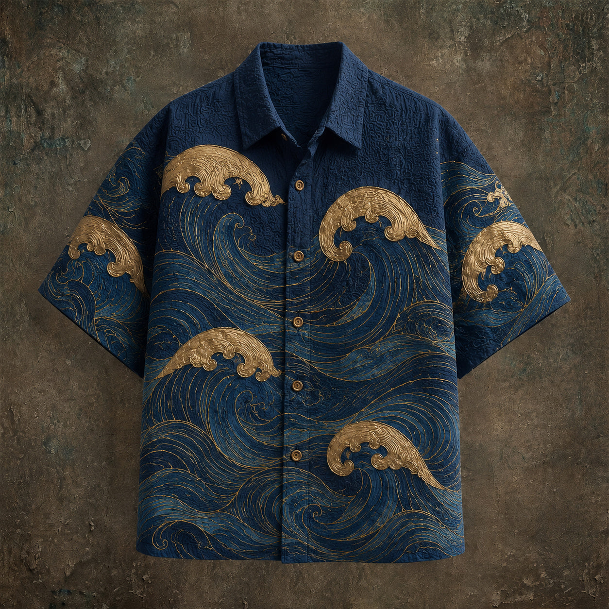 Cardydony Men's Japanese Art Wave Print Cotton Linen Top