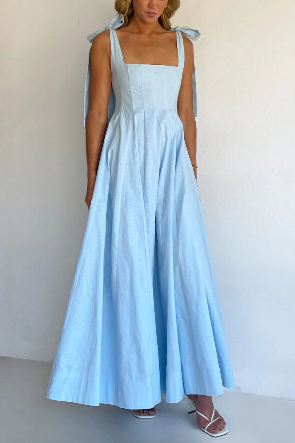Cardydony Women's Solid Color Sleeveless Tie-up Suspender Elegant Patchwork Maxi Dress