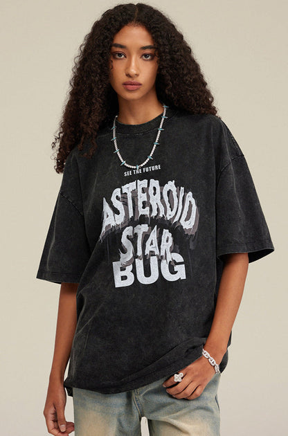 Cardydony Women's Asteroid Star Graphic Tee | Washed Oversized Streetwear T-Shirt for Women