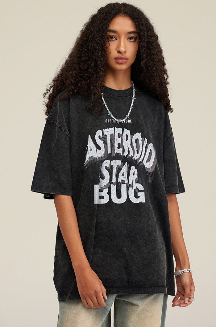 Cardydony Women's Asteroid Star Graphic Tee | Washed Oversized Streetwear T-Shirt for Women