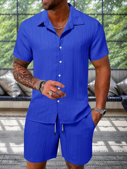 Cardydony Men's Leisure Textured Shirt Set