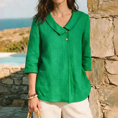 Cardydony Casual Linen Buttoned Irregular V-neck Shirt