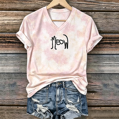 Cardydony Women's Retro Bohemian Style Cat Print Cotton Linen T-shirt