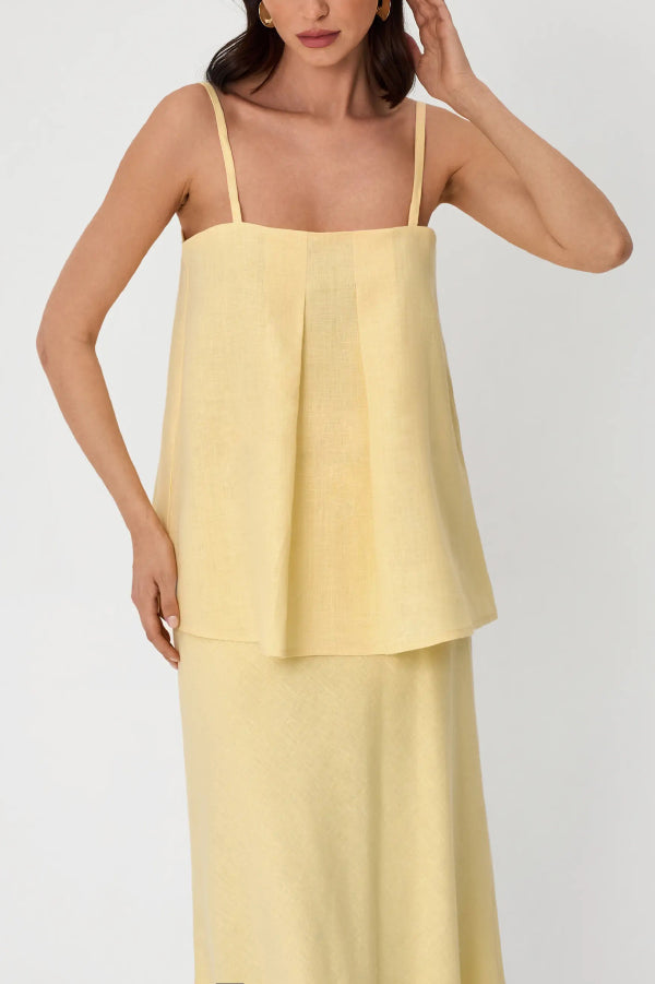 Cardydony Women's Linen Blend Loose Square Neck Camisole Top and Elegant Resort Maxi Skirt Set
