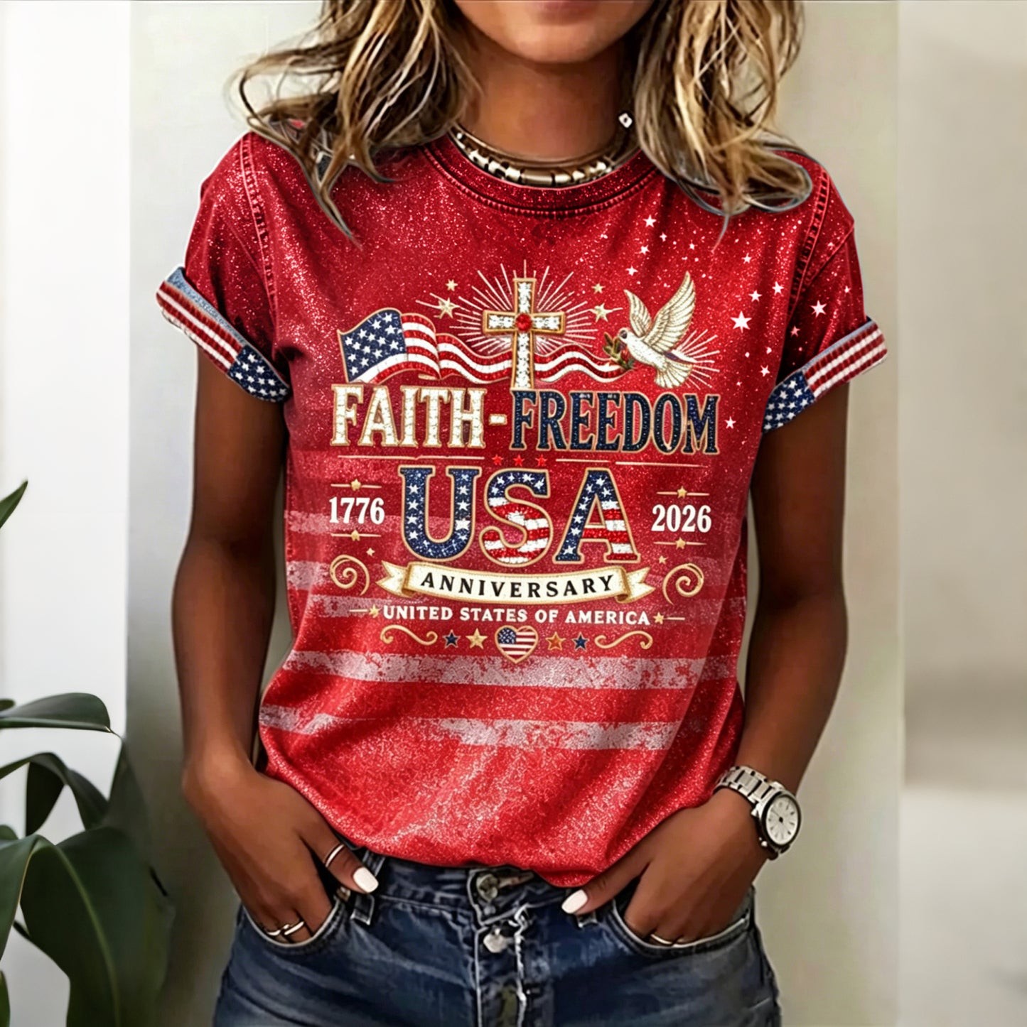 Cardydony Women's Retro Independence Day Anniversary T-shirt