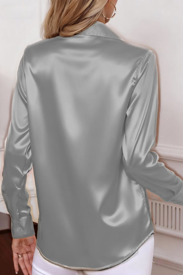 Cardydony Women's  Solid Color Collared Long-sleeved Casual Button-down Shirt