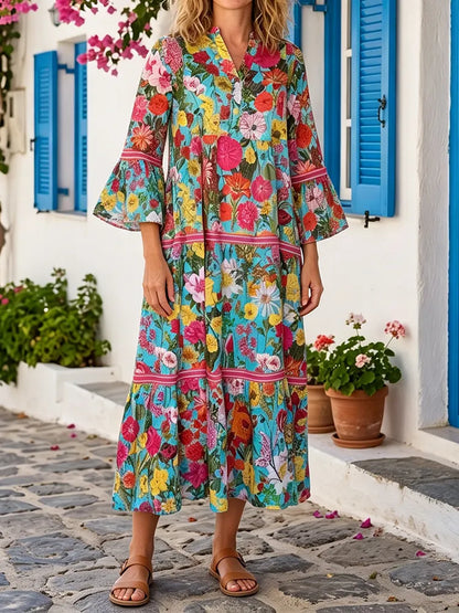 Cardydony Women's Painted Flower Linen Blend Dress