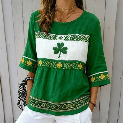 Cardydony Women's Retro St. Patrick's Day Cotton And Linen Top