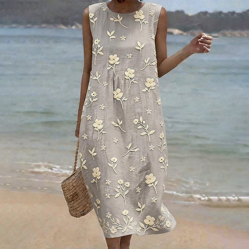 Cardydony Women's Casual Floral Print Round Neck Dress