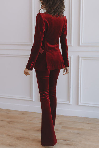 Cardydony Women's Delicate Daze Velvet Satin Lapel Button Up Long Sleeve Tapered Waist Blazer