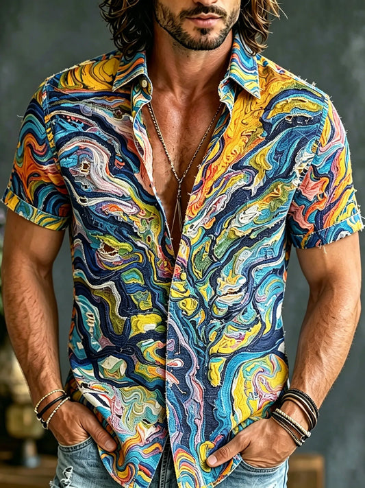 Cardydony Men's Retro Hippie Style Printed Shirt