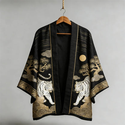 Cardydony Japanese Tigers & Pine Trees Art Linen Kimono