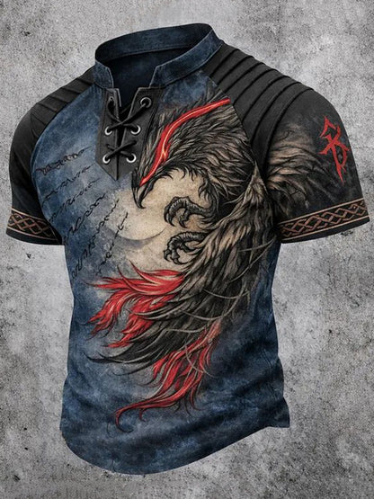 Cardydony Men's Viking Outdoor Printed Color Block Cotton Linen Top