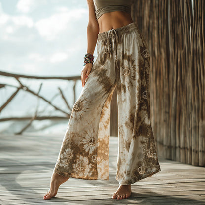 Cardydony Women's Hippie Peace With Tie-dye Inspired Daisies Pattern Pants