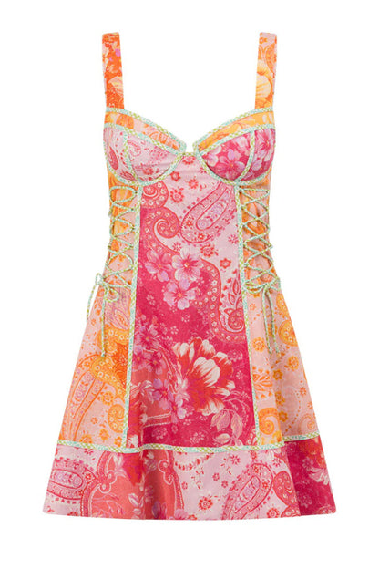 Cardydony Women's Sweet Floral Print Square Neck Suspender Slim-fit Mini Dress